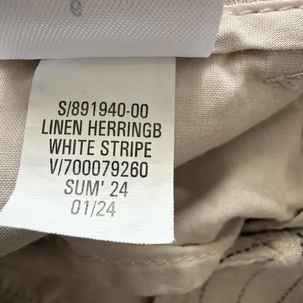 Banana Republic Factory Linen-Blend Pants Women 6 Beige Striped Pleated Academia